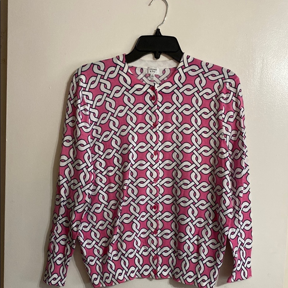 Crown & Ivy Pink and White Chain Cardigan
